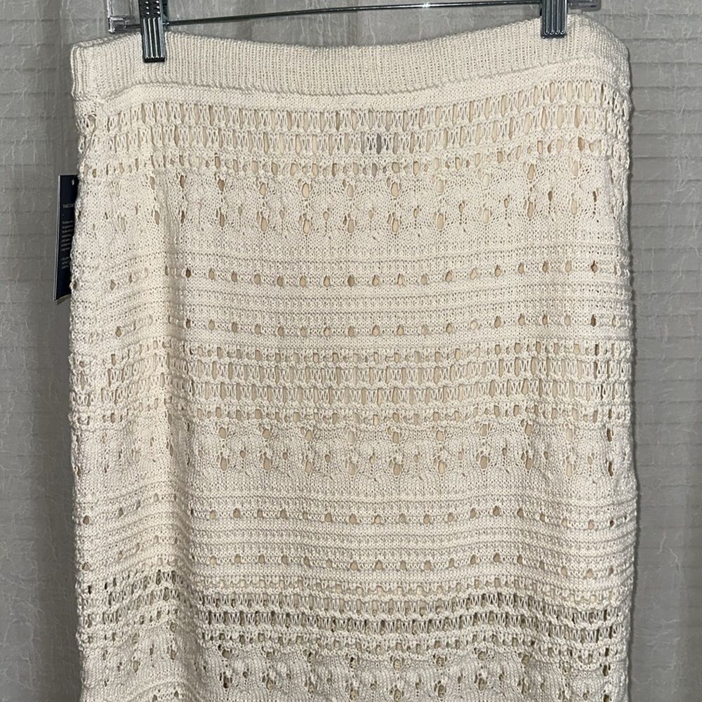 UT XL Cream Openwork Midi Sweater Crochet Knit Scalloped Drawstring Skirt - Picture 11 of 16